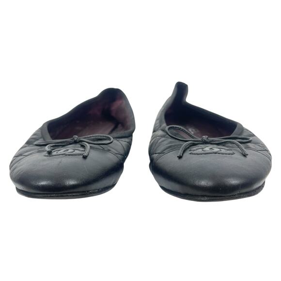 Chanel Cap Toe CC Logo Bow Quilted Leather Ballet Flats Black Size 40 - Picture 3 of 12